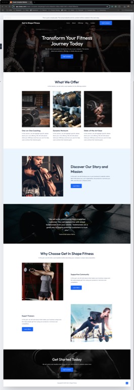Screenshot of a fitness website featuring workout images and service descriptions.